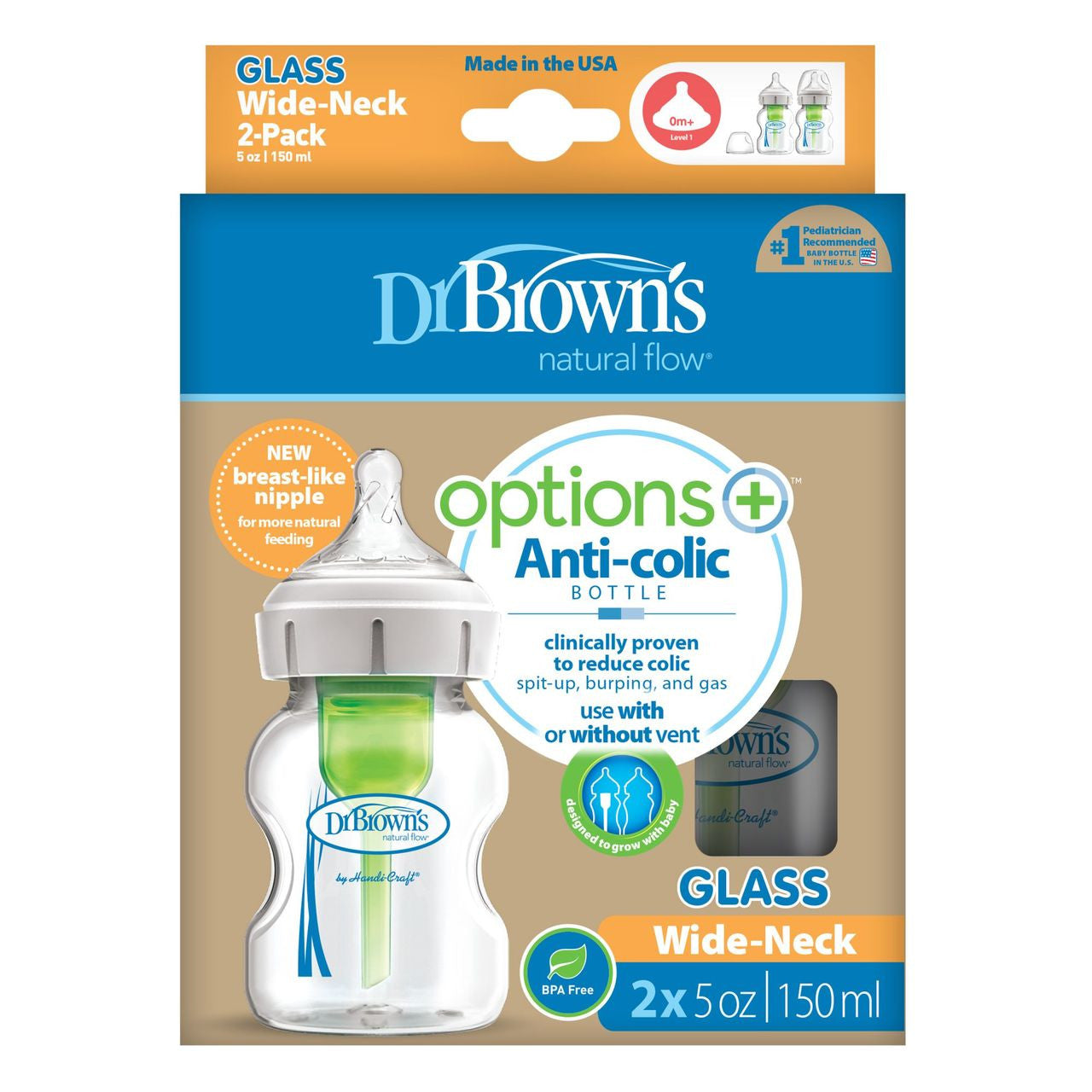 Dr Brown's Options+ Anti-Colic Glass Baby Bottle Starter Kit