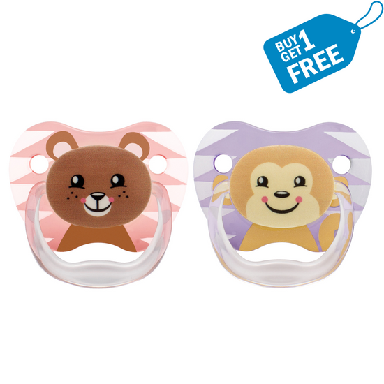 Dr Brown's PreVent Soothers  - Animal Faces, Pink, 6-18 Month