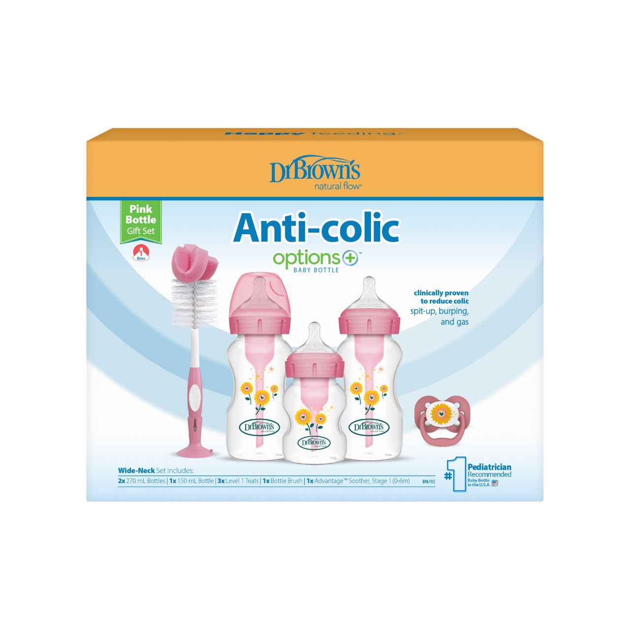 Dr Brown's Anti-Colic Options+ Bottle Pink Gift Set