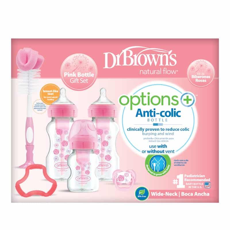 Months 270ml Bottle & Soother Gift Set Pink 1 2 3 6 Pks Dr Brown's Options 1 0 